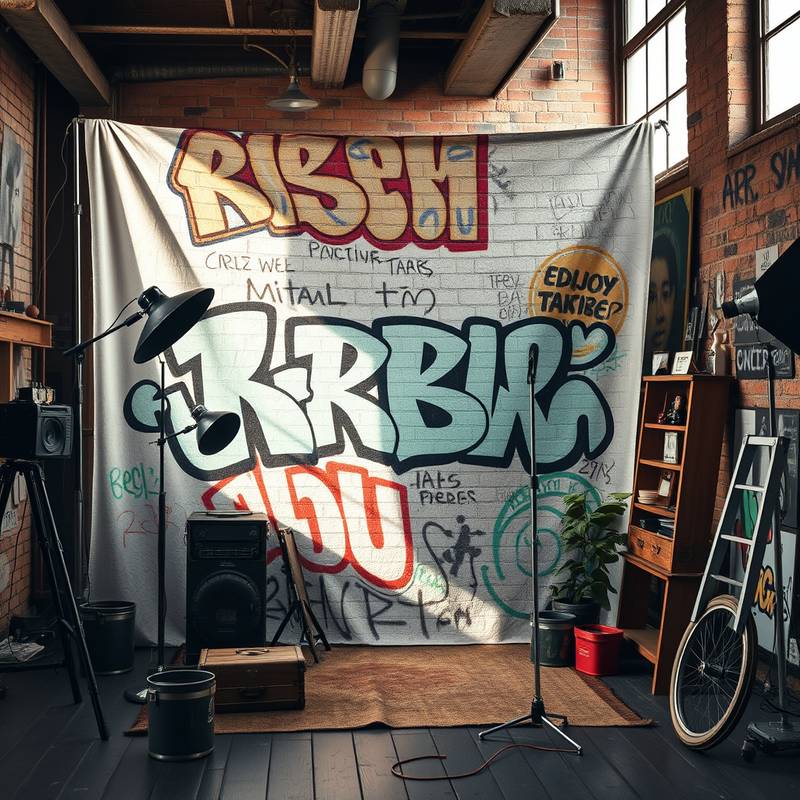 Urban studio with a graffiti wall and vintage props