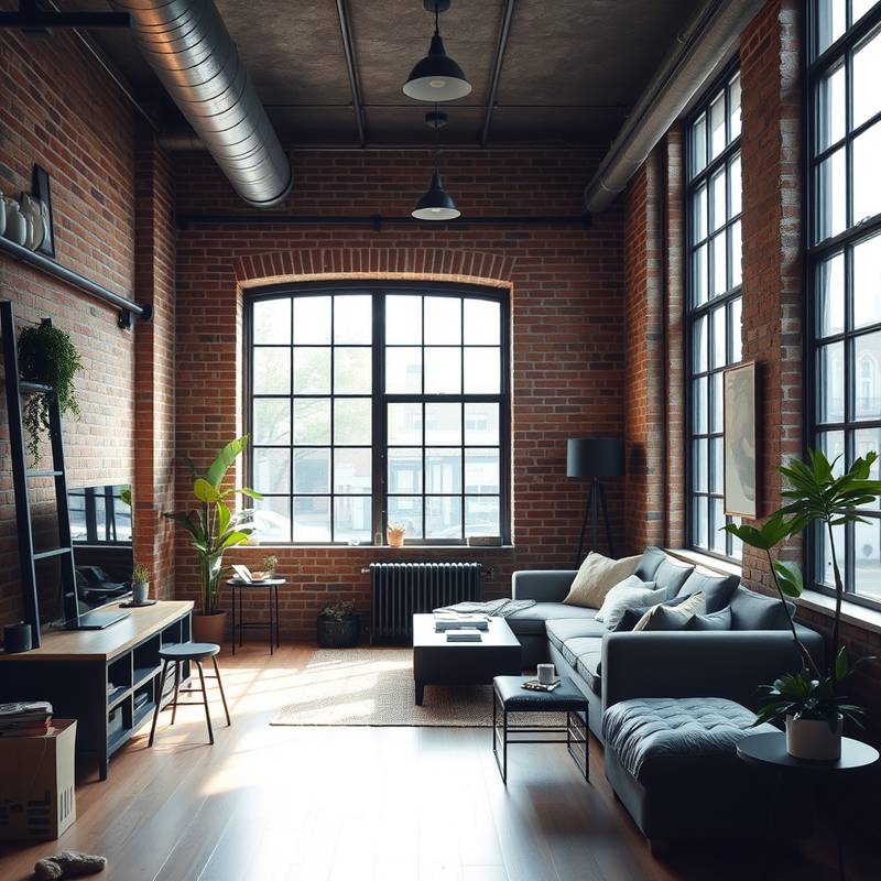 Urban style studio with exposed brick walls and industrial accents